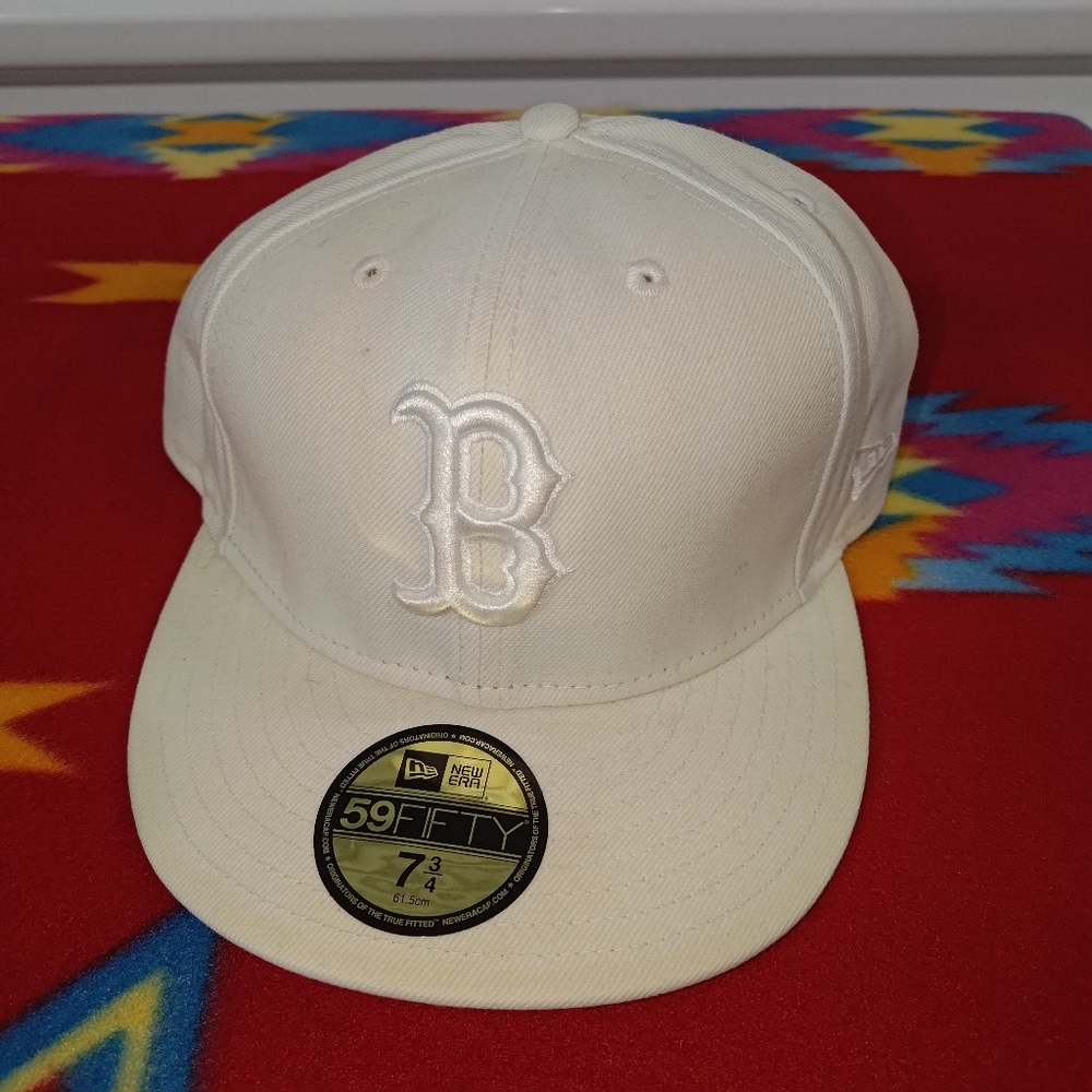 New Era 59Fifty MLB Boston Red Sox Fitted Baseball Hat Cap White 7 3/4